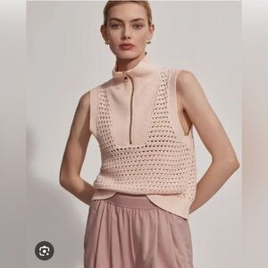 Varley Bains Half Zip Tank Pink Sleeveless Open Knit Cotton Top | Medium